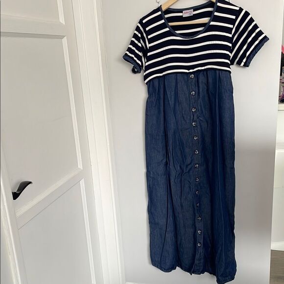 Striped Navy and Denim Dress feeding nursing maternity size M - Picture 4 of 7